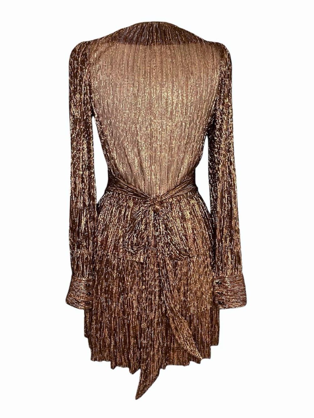 Sabina Musayev Gold Brown Metallic Bronze Dress. Tie Waist Tiered Semi Sheer Med - Picture 2 of 13